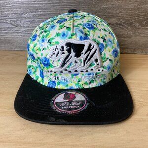 California Republic Hat Cap Snapback Blue Green Flowers Bear Logo
